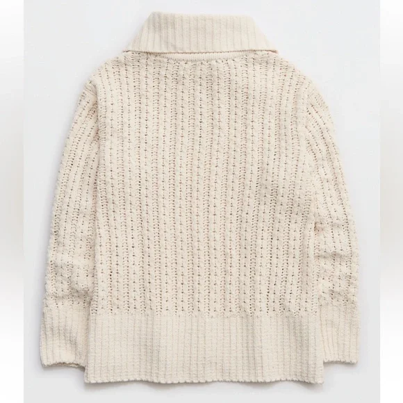 Aerie Cable Car Quarter Zip Oversized Chenille Sweater Cream Size M - Picture 3 of 14